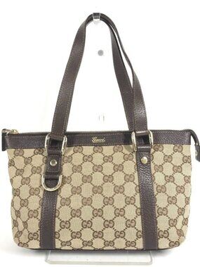 Gucci Shoulder Bag GG Logo Handbag Canvas Leather Beige